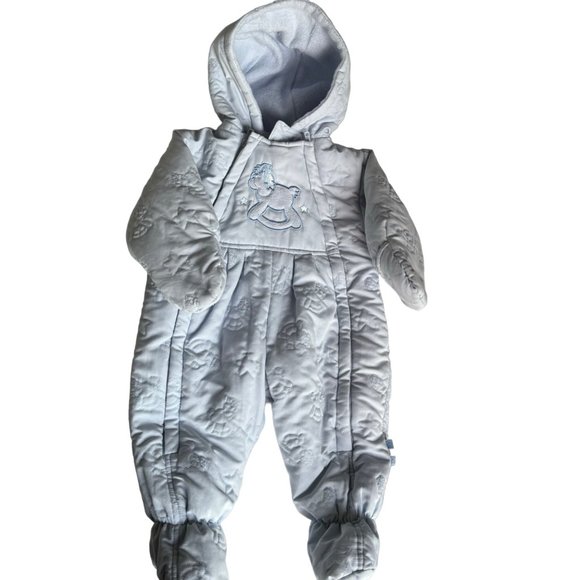 Le Petit Rothschild Infant Snowsuit 6mo Attached Mittens Booties Puffer Bunting - Picture 3 of 14